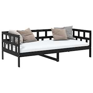 vidaXL Lova, juodos spalvos, 90x200cm, pu&scaron;ies medienos masyvas