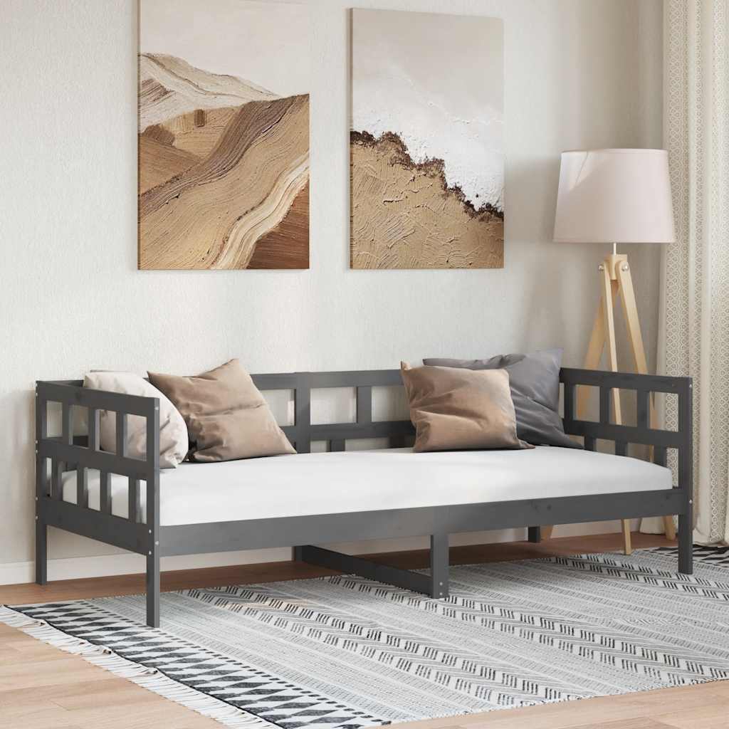 vidaXL Pat de zi, gri, 90x190 cm, lemn masiv de pin