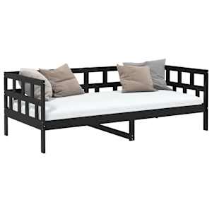 vidaXL Lova, juodos spalvos, 90x190cm, pu&scaron;ies medienos masyvas