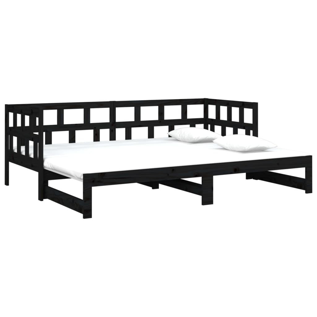 vidaXL daybed med udtræk 2x(90x200) cm massivt fyrretræ sort