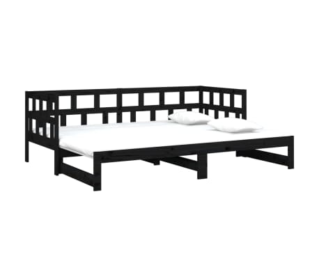 vidaXL daybed med udtræk 2x(90x200) cm massivt fyrretræ sort