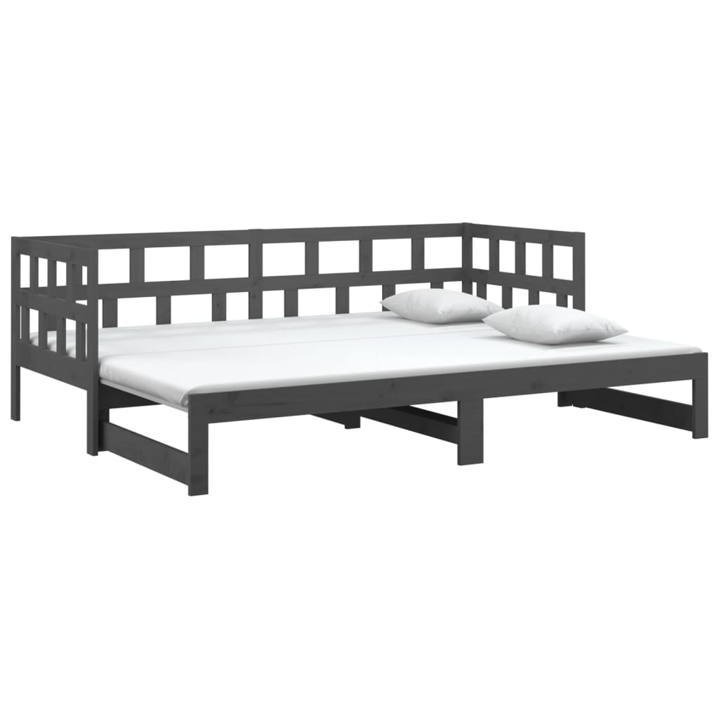 

vidaXL Slaapbank uitschuifbaar massief grenenhout grijs 2x(80x200) cm