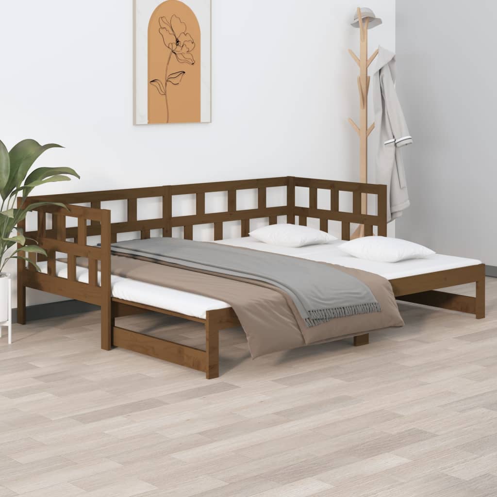 Lit coulissant Marron miel Bois de pin solide 2x(80x200) cm