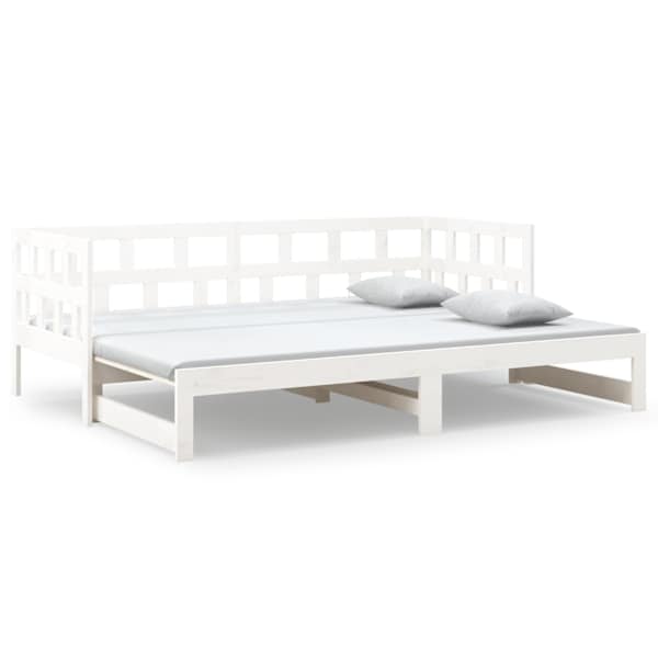 vidaXL v&auml;ljat&otilde;mmatav p&auml;evavoodi, valge, m&auml;nnipuit, 2 x (90-190) cm