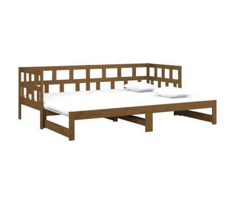 vidaXL I&scaron;traukiama lova, medaus ruda, 2x(90x190)cm, pu&scaron;ies masyvas