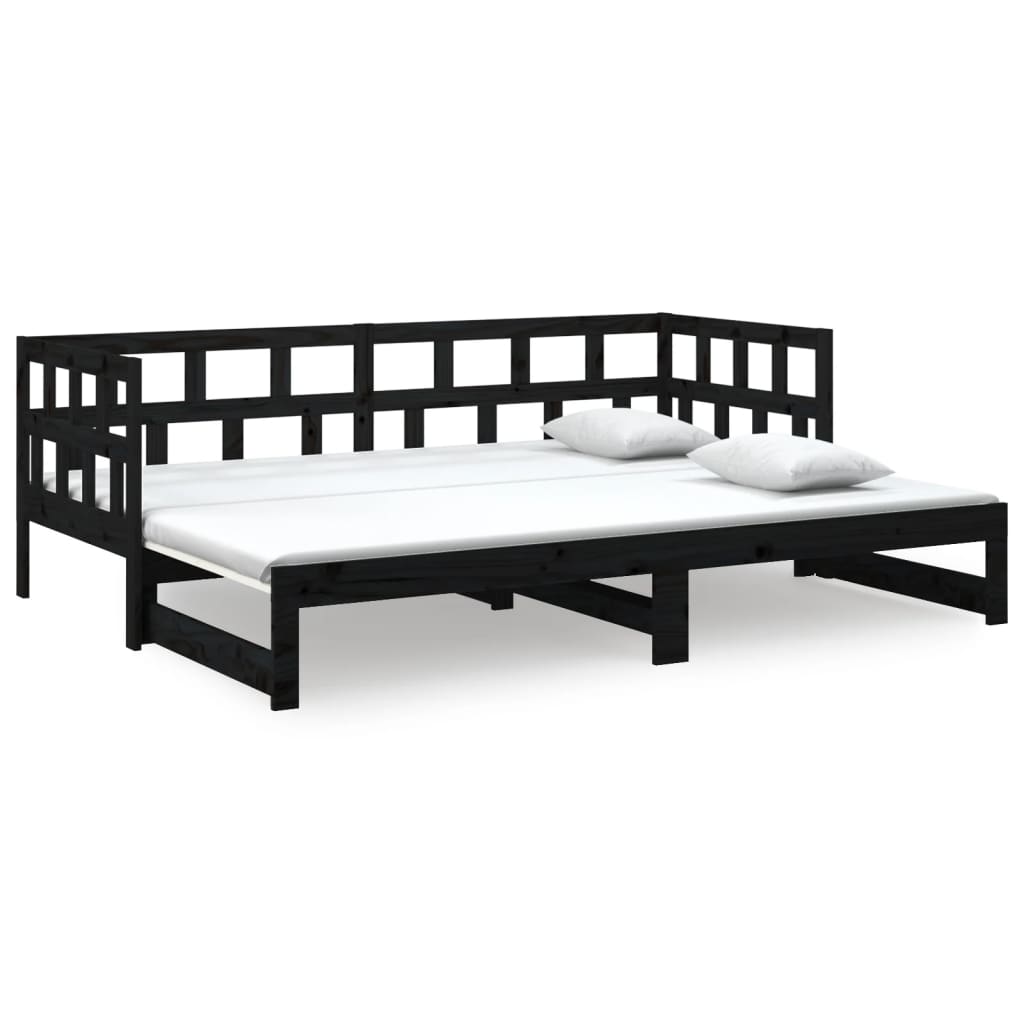 Pull-out Day Bed Black Solid Wood Pine 2x(90x190) Cm VidaXL 13 width=274