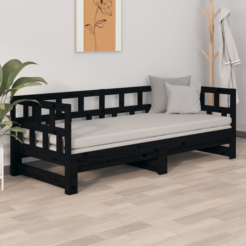 Pull-out Day Bed Black Solid Wood Pine 2x(90x190) Cm VidaXL 15 width=274
