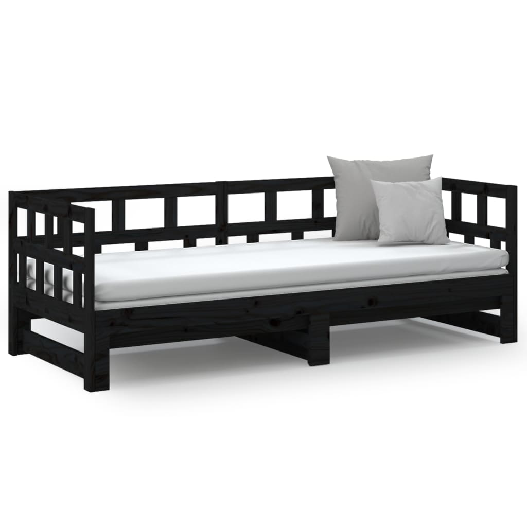 Pull-out Day Bed Black Solid Wood Pine 2x(90x190) Cm VidaXL 16 width=274