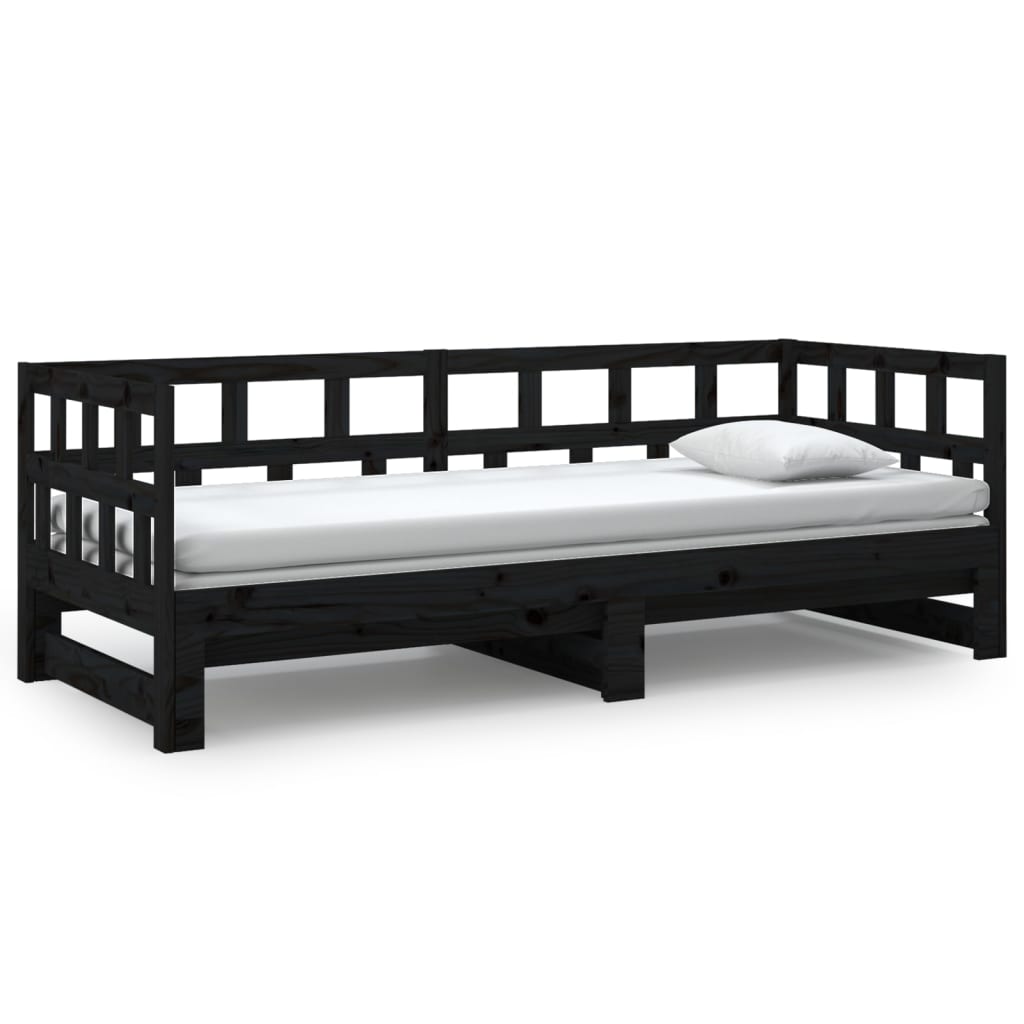 Pull-out Day Bed Black Solid Wood Pine 2x(90x190) Cm VidaXL 17 width=274
