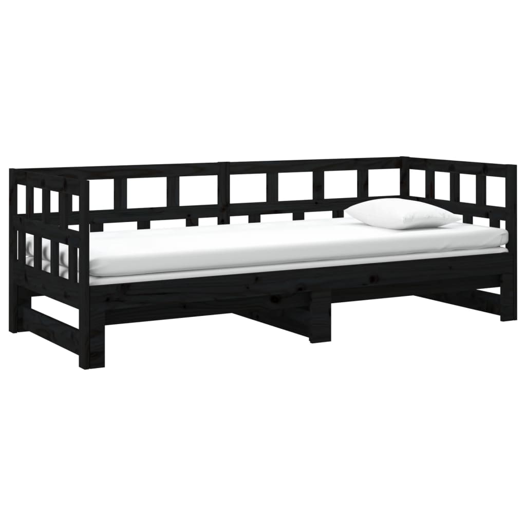 Pull-out Day Bed Black Solid Wood Pine 2x(90x190) Cm VidaXL 18 width=274