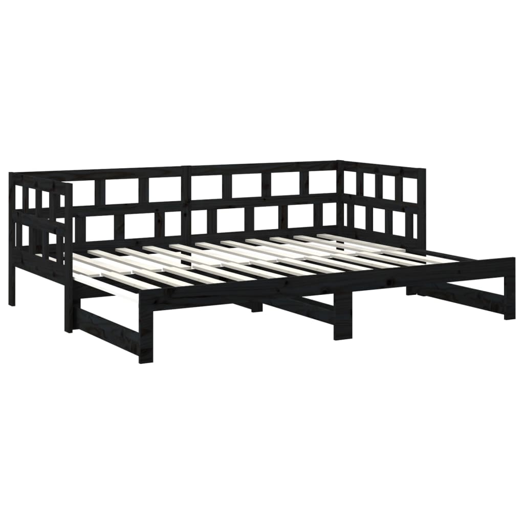 Pull-out Day Bed Black Solid Wood Pine 2x(90x190) Cm VidaXL 19 width=274