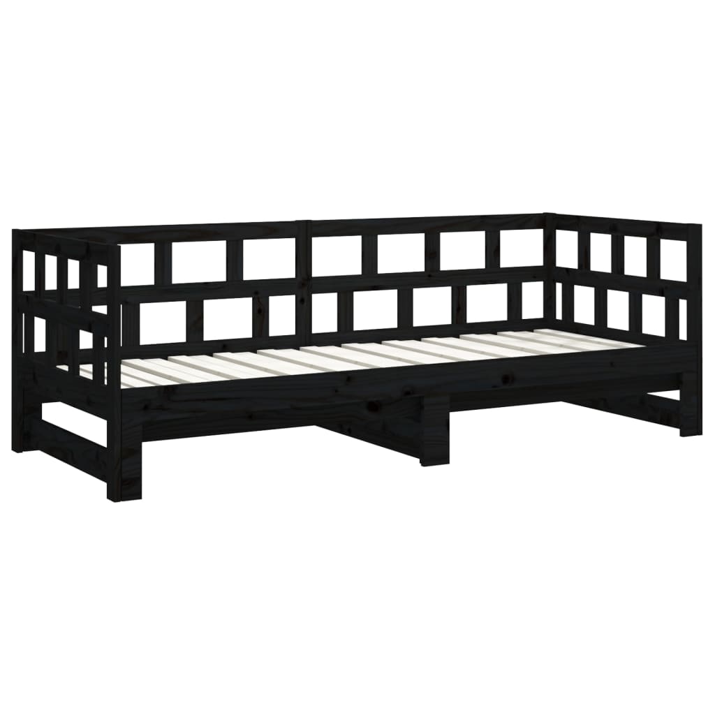 Pull-out Day Bed Black Solid Wood Pine 2x(90x190) Cm VidaXL 21 width=274