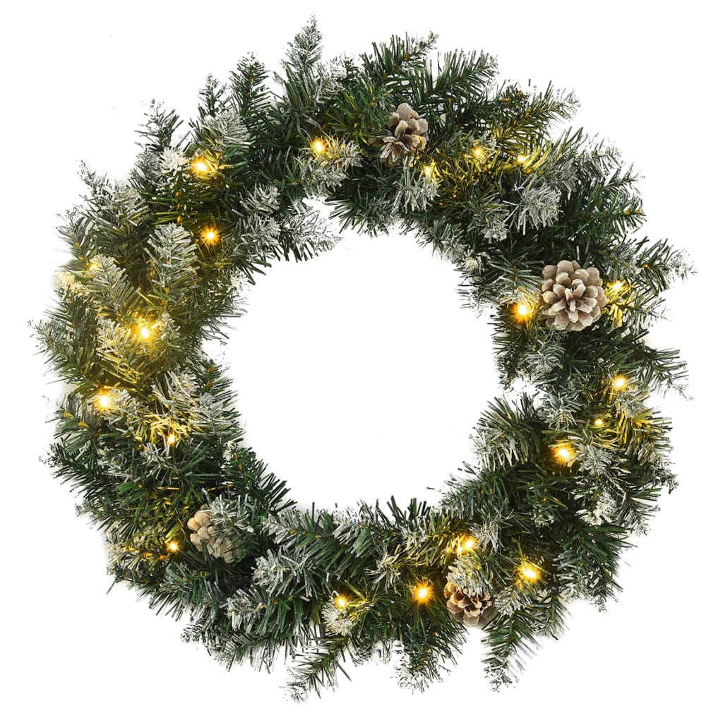 Image of vidaXL Christmas Wreath with LED Lights Green 60 cm PVC