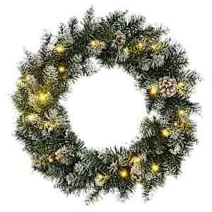 Božični venec z LED lučkami zelen 60 cm PVC