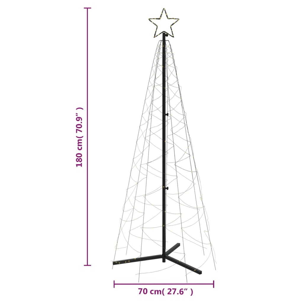 Choinka LED 180 cm x 70 cm, biała, z zygzakowym oświetleniem