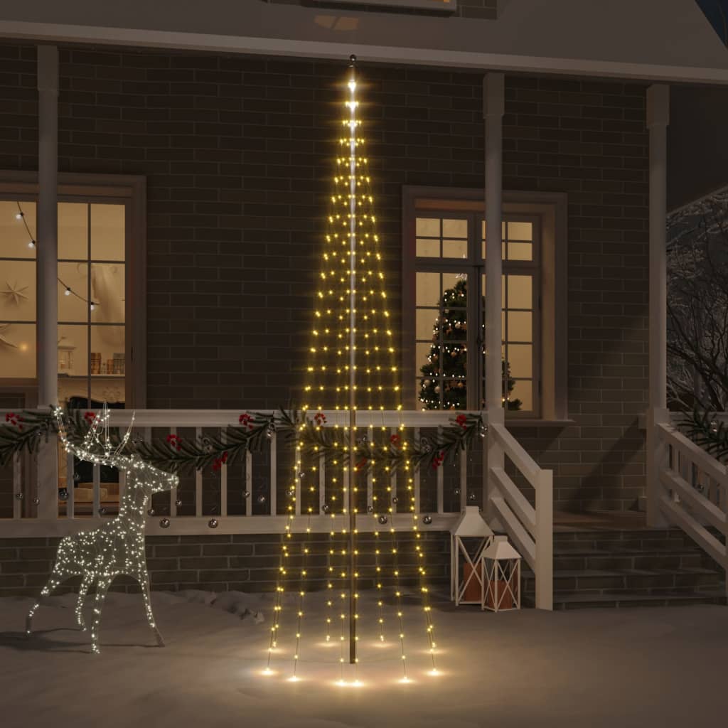 vida XL LED-Weihnachtsbaum für Fahnenmast Warmweiß 310 LEDs 300 cm