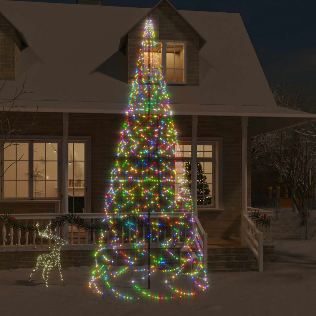 vidaXL Brad de Crăciun pe catarg, 1400 LED-uri, multicolor, 500 cm