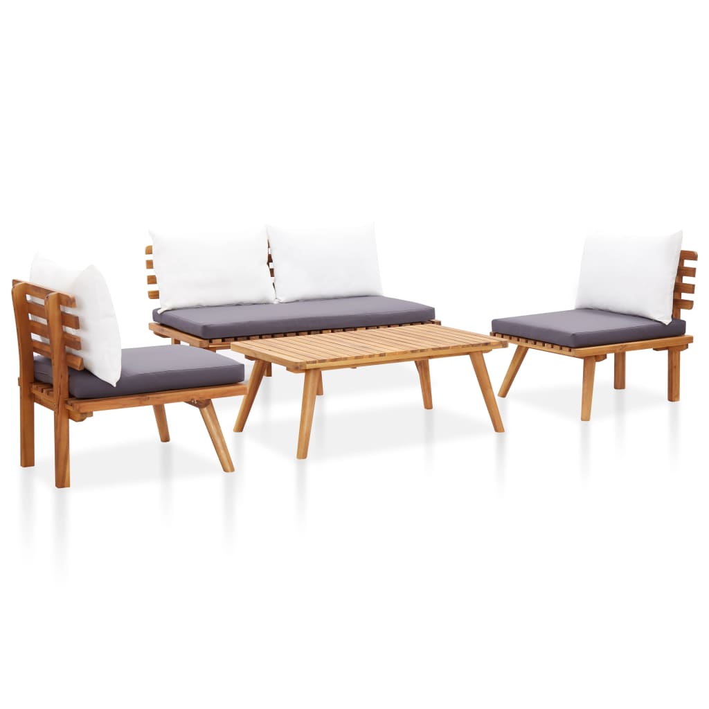vidaXL 4-teiliges Garten-Lounge-Set mit Kissen, Massivholz Akazie