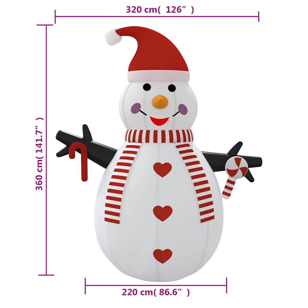 Napihljiv Snežak z LED lučmi 360 cm