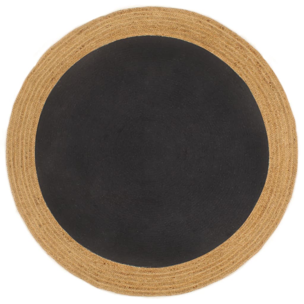 Teppich Geflochten Schwarz & Natur 90 cm Jute & Baumwolle Rund