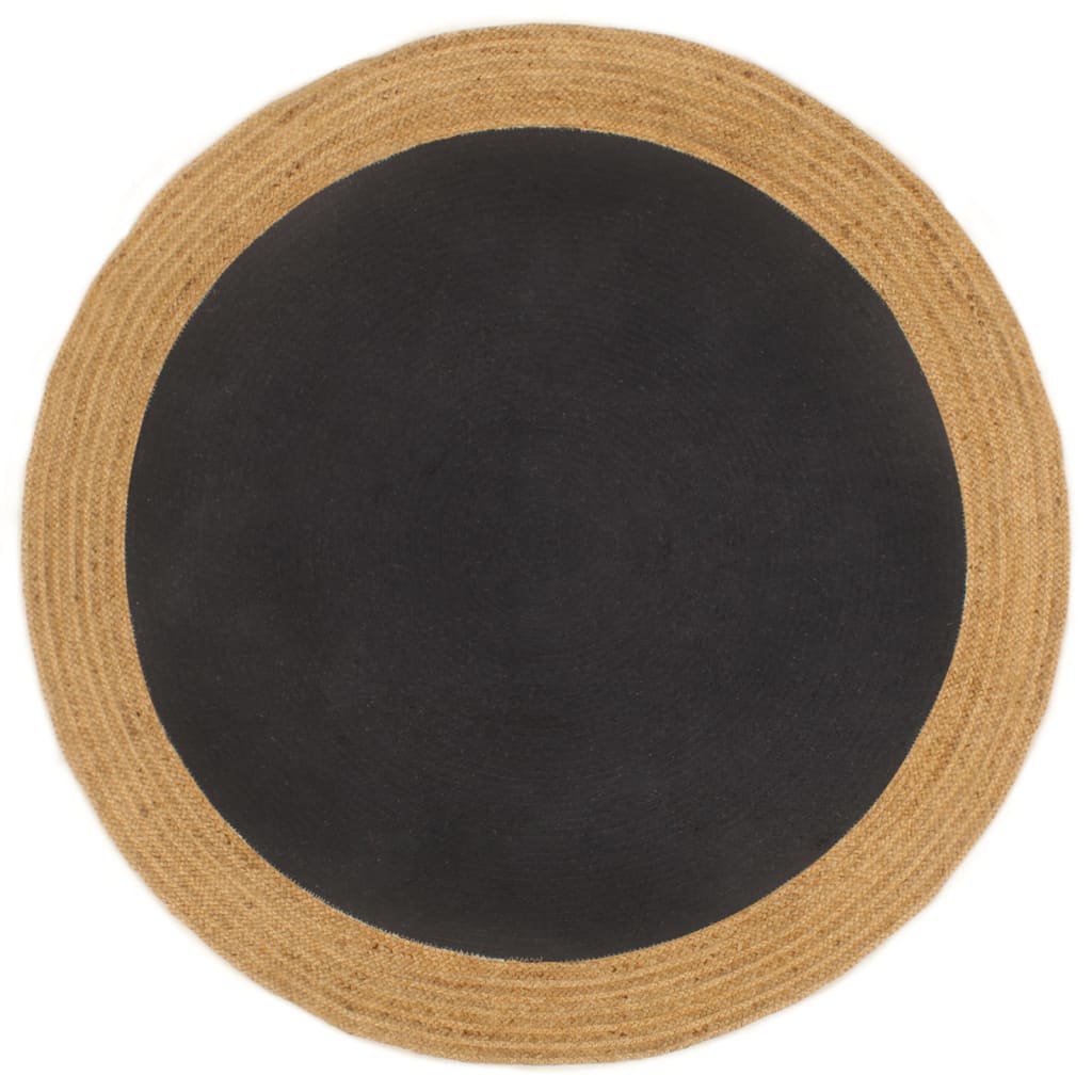 vidaXL Tapis tressé Noir et naturel 120 cm Jute et coton Rond