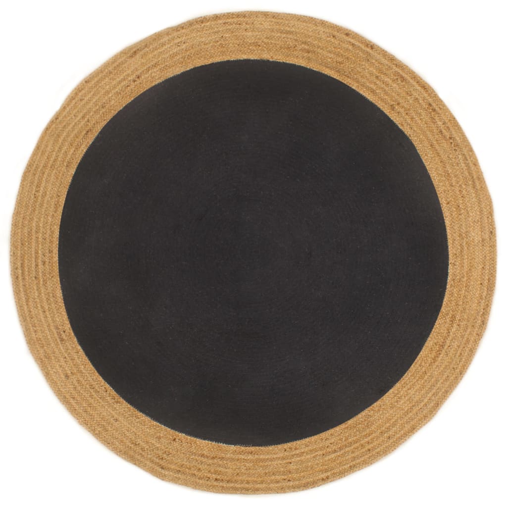 Kusový koberec pletený černý a přírodní 180 cm juta a bavlna