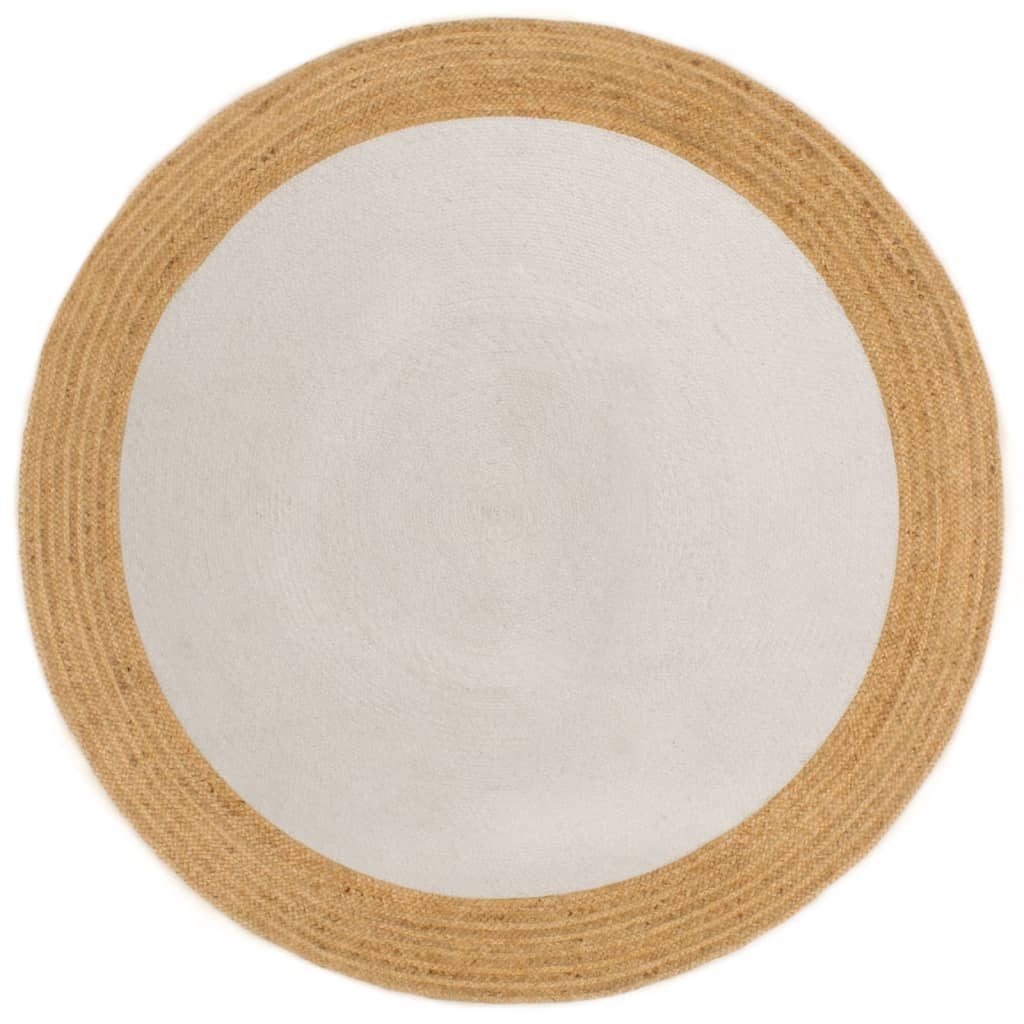 vidaXL Tapis tressé Blanc et naturel 120 cm Jute et coton Rond