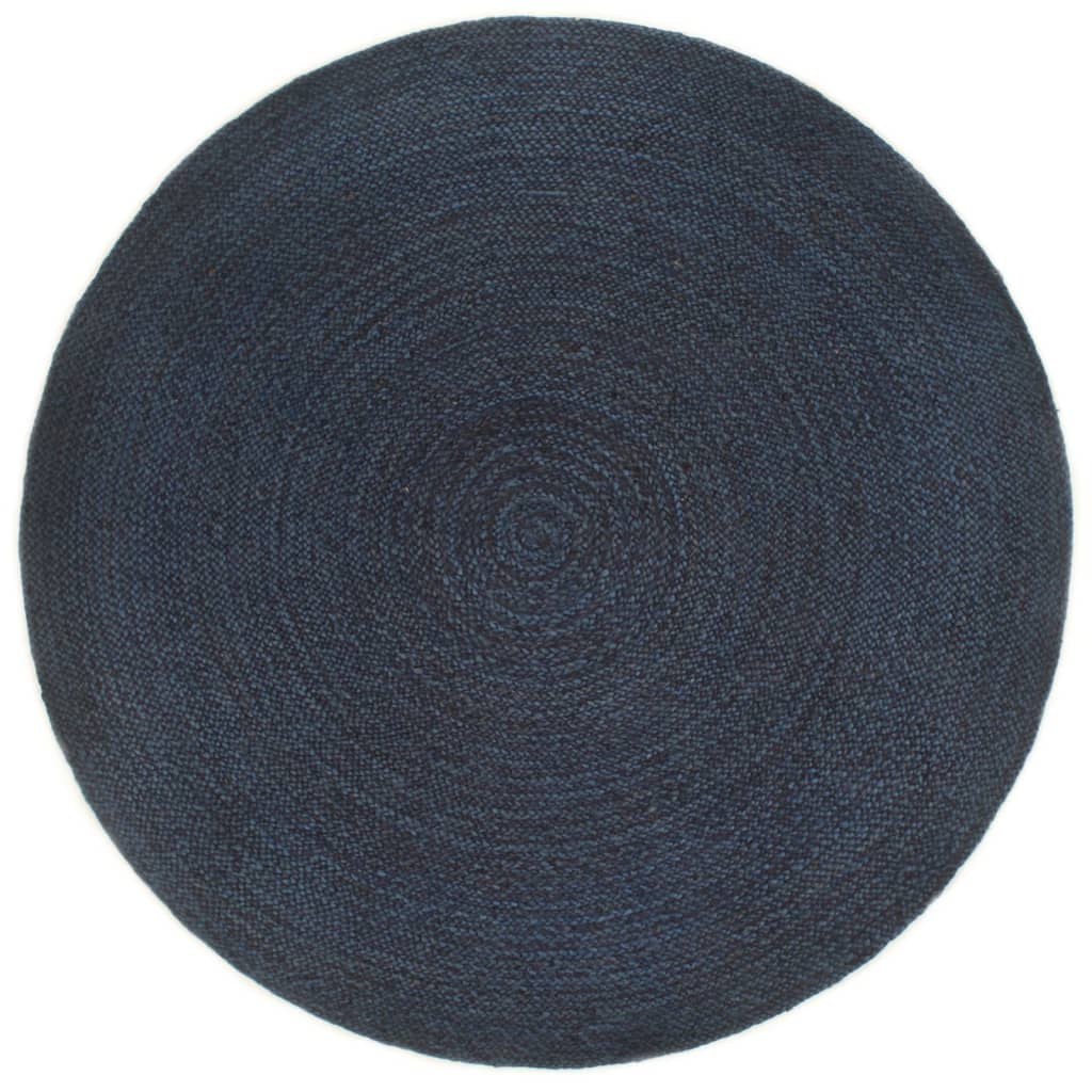 vidaXL Wendeteppich Geflochten Marineblau und Natur 120 cm Jute Rund