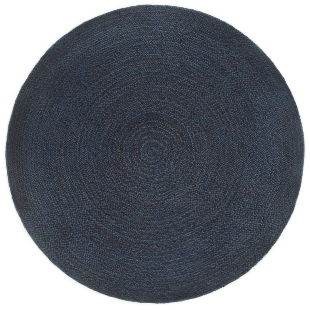 vidaXL Плетен килим две лица нейви синьо и натурално 180 см кръгъл юта