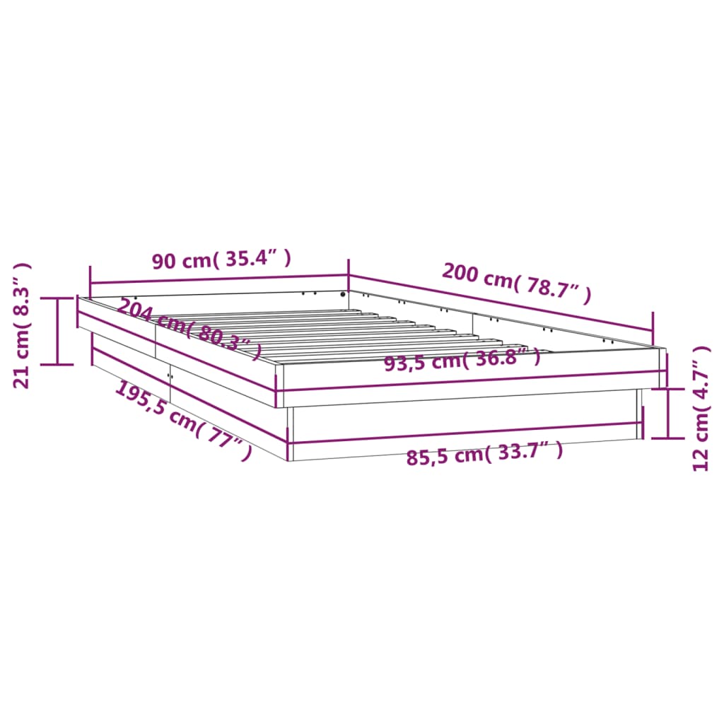 Rám postele s LED světlem 90 x 200 cm masivní dřevo - obrázek 15