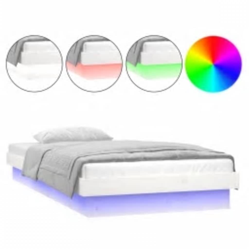 E-shop vidaXL Posteľný rám s LED biely 90x200 cm masívne drevo