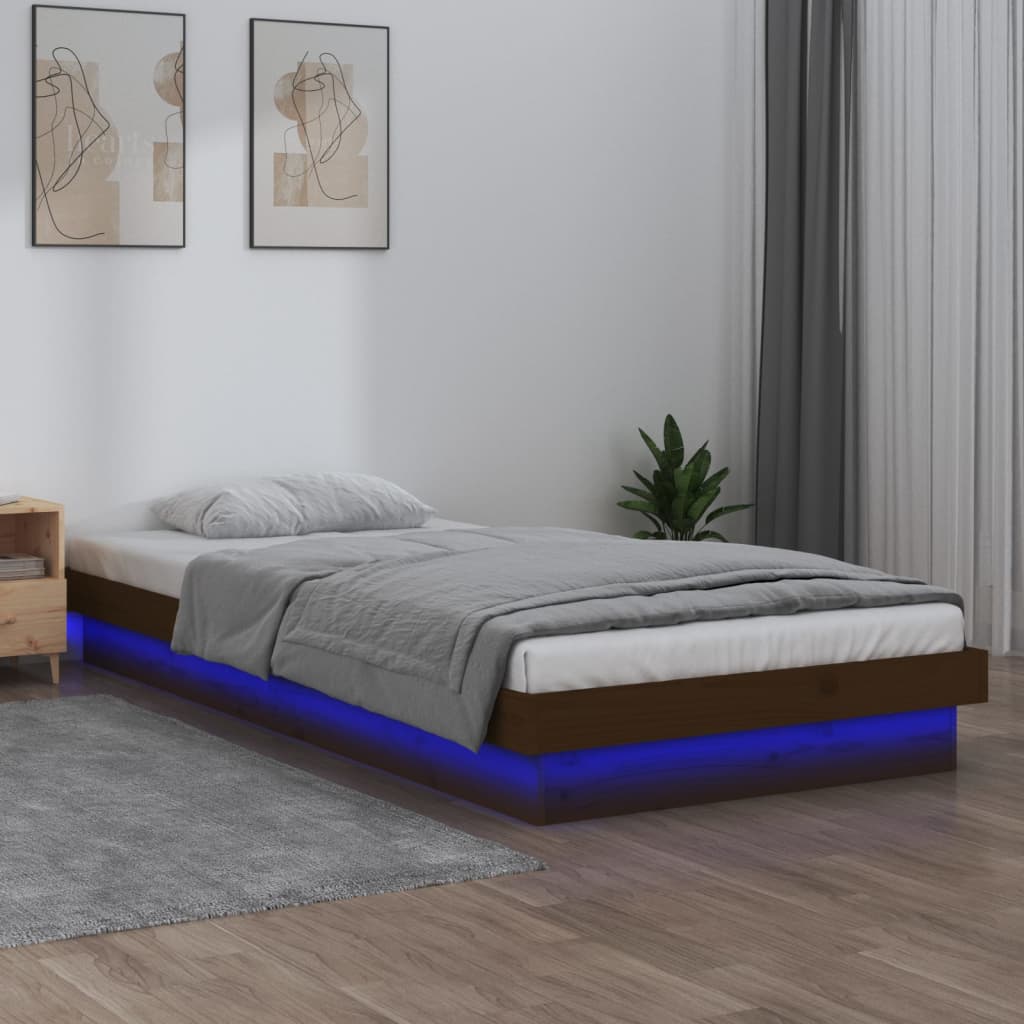 vidaXL Cadru de pat cu LED, maro miere, 100×200 cm, lemn masiv