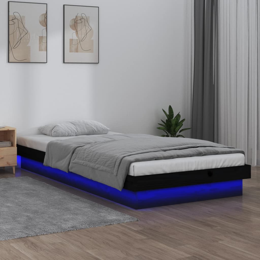 Photos - Bed VidaXL LED  Frame without Mattress Black 100x200 cm Solid Wood 