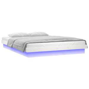 Rám postele s LED bílý 150 x 200 cm King Size masivní dřevo - obrázek 4