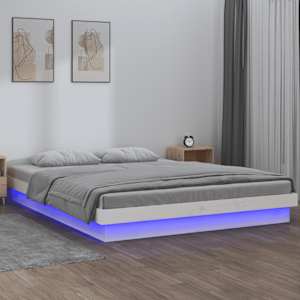 Rám postele s LED bílý 150 x 200 cm King Size masivní dřevo - obrázek 1
