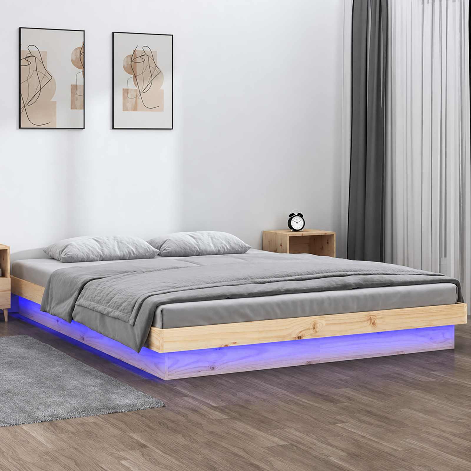 vidaXL Bedframe LED massief hout 160x200 cm bruin, foto 3
