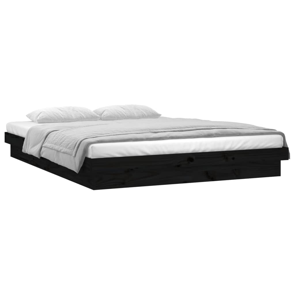 Vidaxl cadru de pat cu led, negru, 160x200 cm, lemn masiv