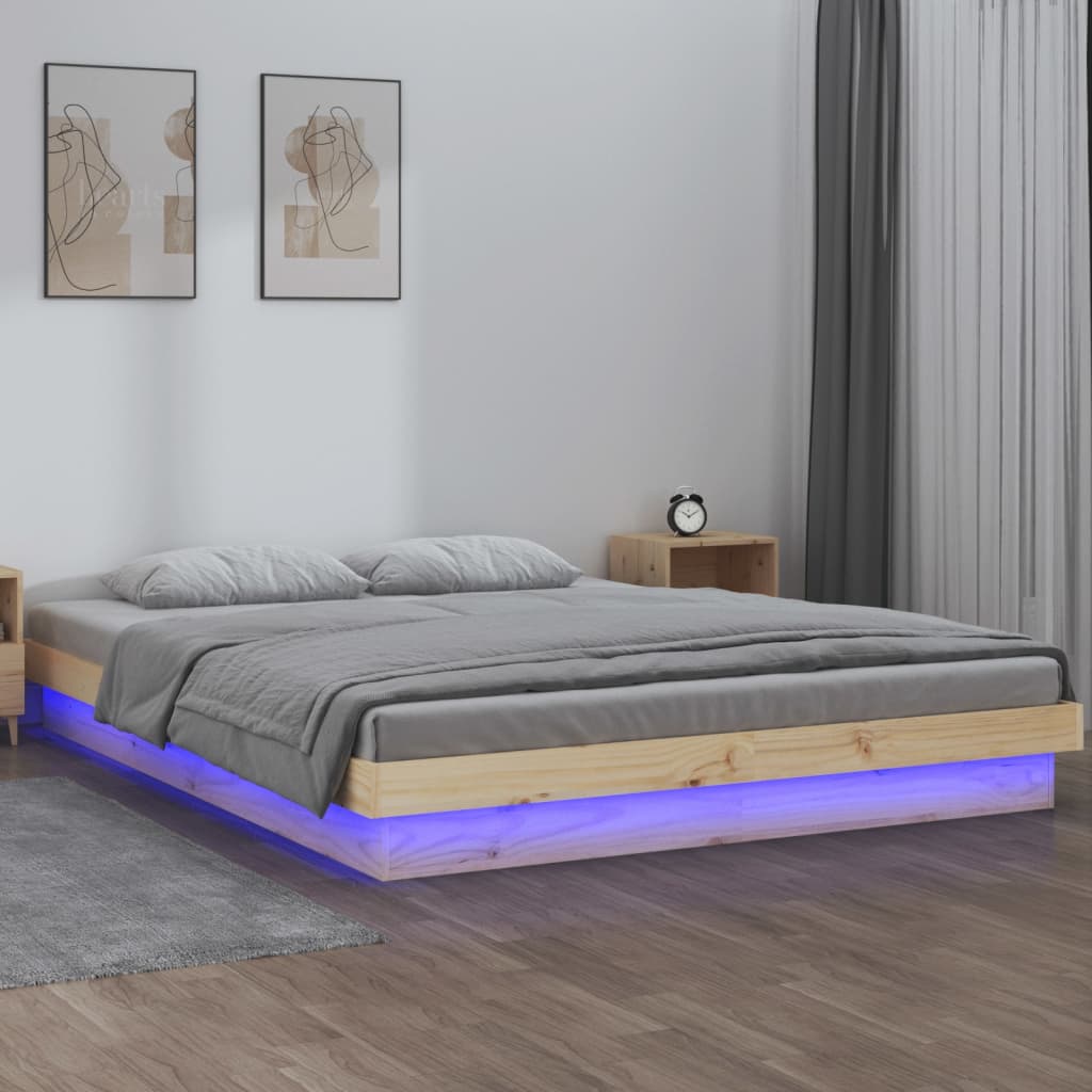 vidaXL Cadru de pat cu LED, 200x200 cm, lemn masiv