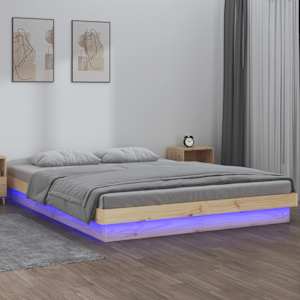 Rám postele s LED světlem 200 x 200 cm masivní dřevo - obrázek 1