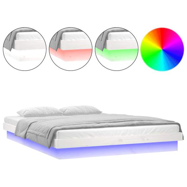 vidaXL voodiraam LED-iga, valge, 200 x 200 cm, m&auml;nnipuit