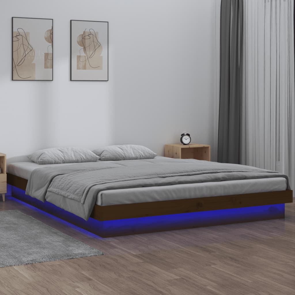 vidaXL Estrutura de cama c/ LEDs 200x200cm madeira maciça castanho mel