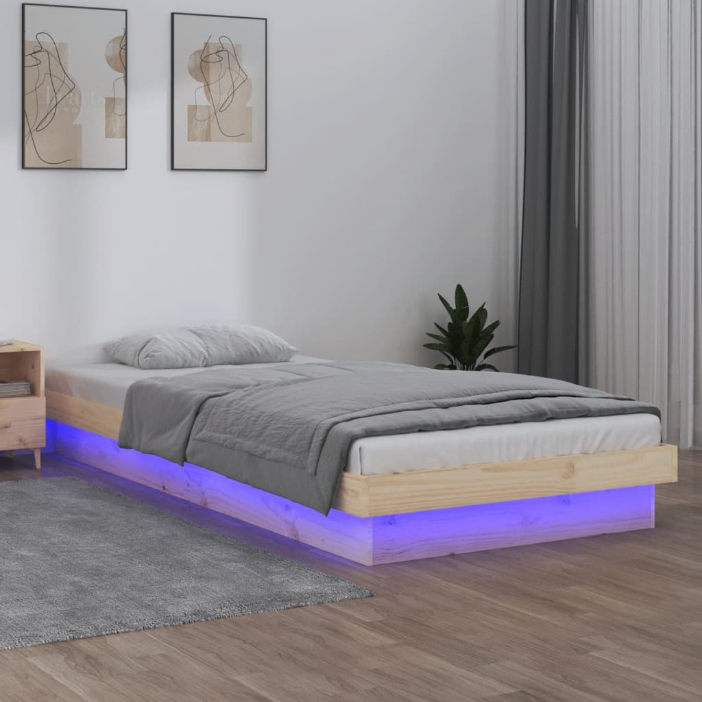 vidaXL Cadru de pat cu LED, mic Single 2FT6, 75x190 cm, lemn masiv