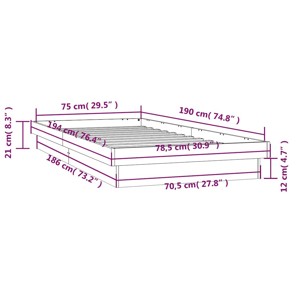 Rám postele s LED bílý 75 x 190 cm Small Single masivní dřevo - obrázek 15