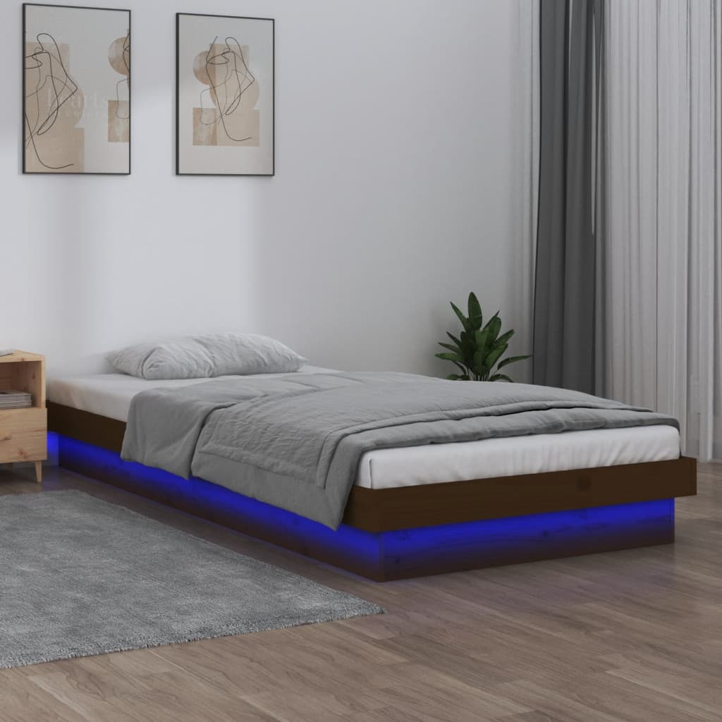 vidaXL Massivholzbett mit LEDs Honigbraun 75x190 cm