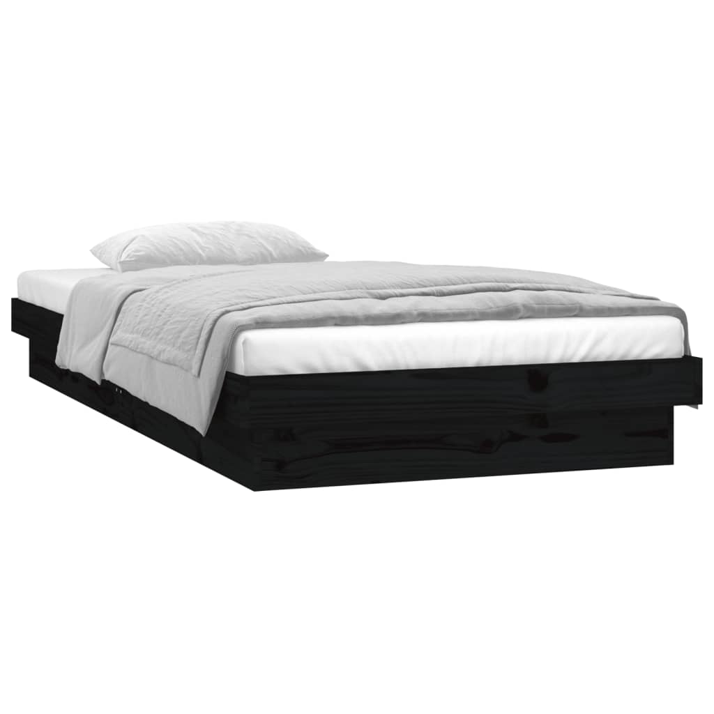 vidaXL Estructura de cama con LED madera maciza negra 75x190 cm