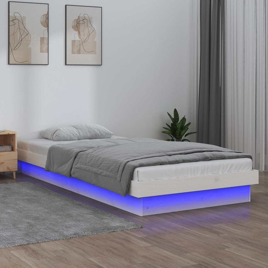 vidaXL Rama ��ka z LED, bia�a, 90x190 cm, pojedyncza, lite drewno