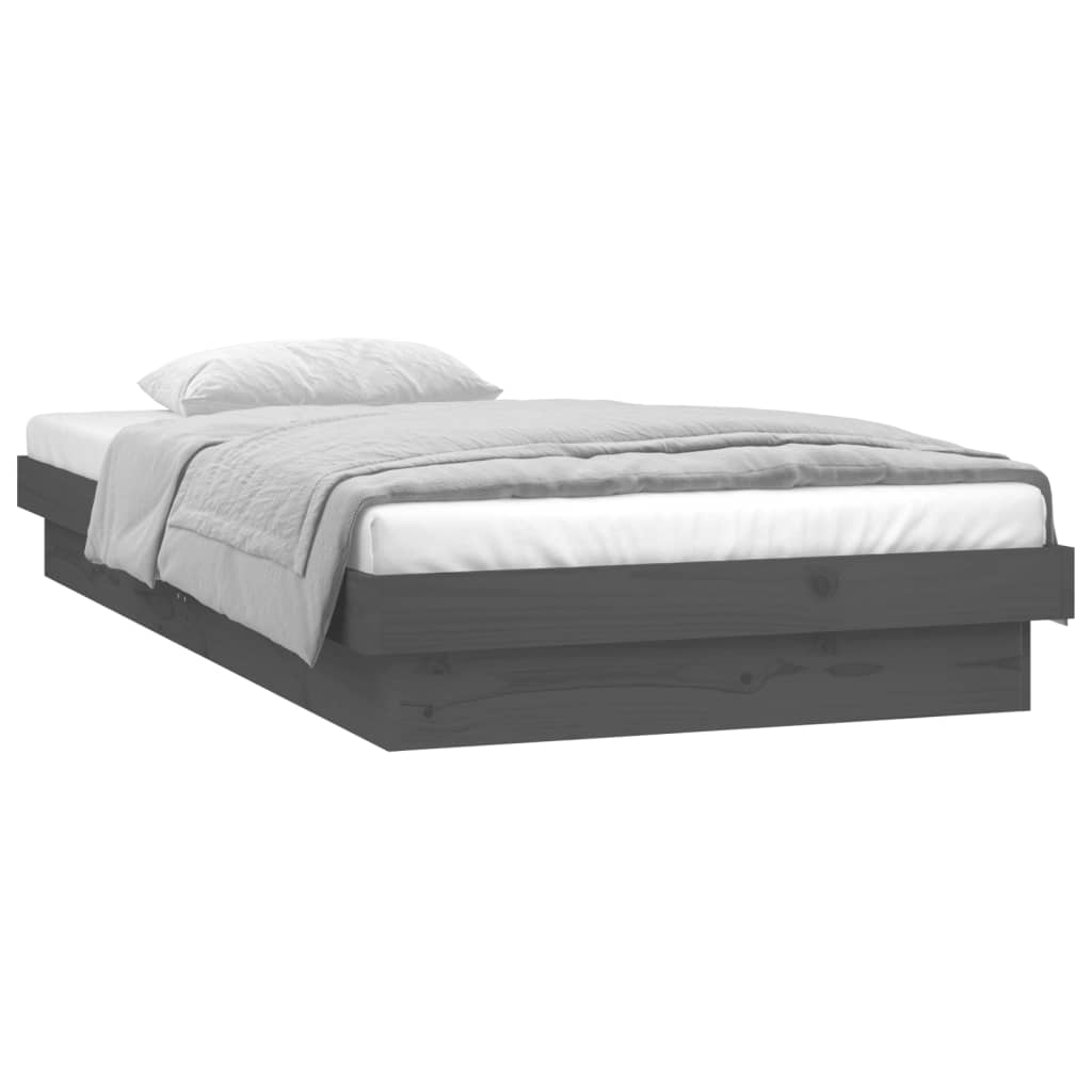vidaXL Cadre de lit à LED gris 90x190 cm simple bois massif