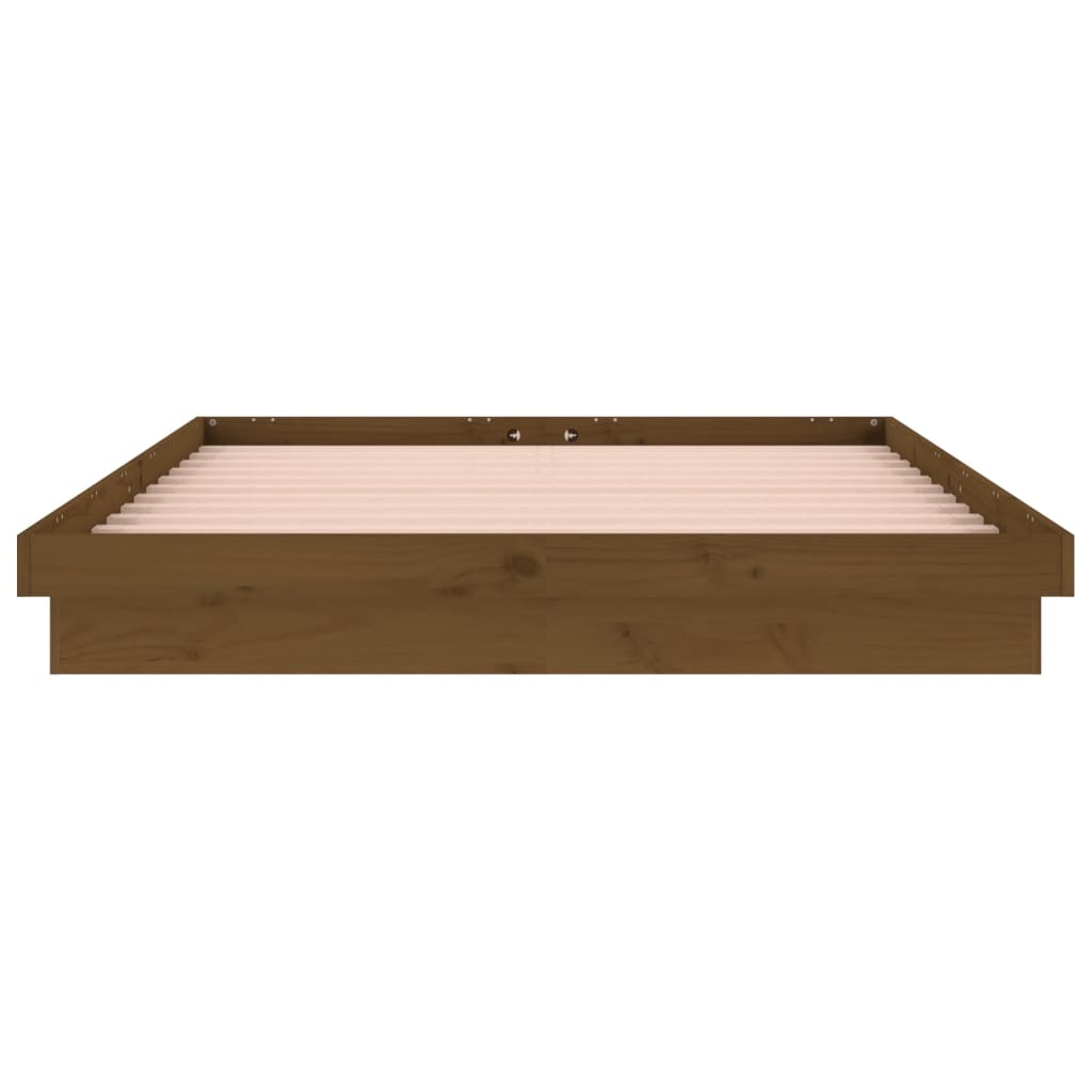 kis kétszemélyes mézbarna tömör fa LED-es ágykeret 120 x 190 cm