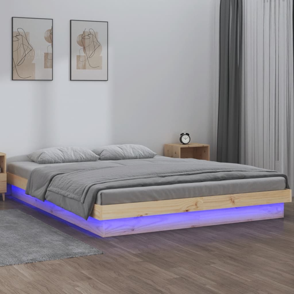 vidaXL Cadru de pat cu LED, 140x190 cm, lemn masiv