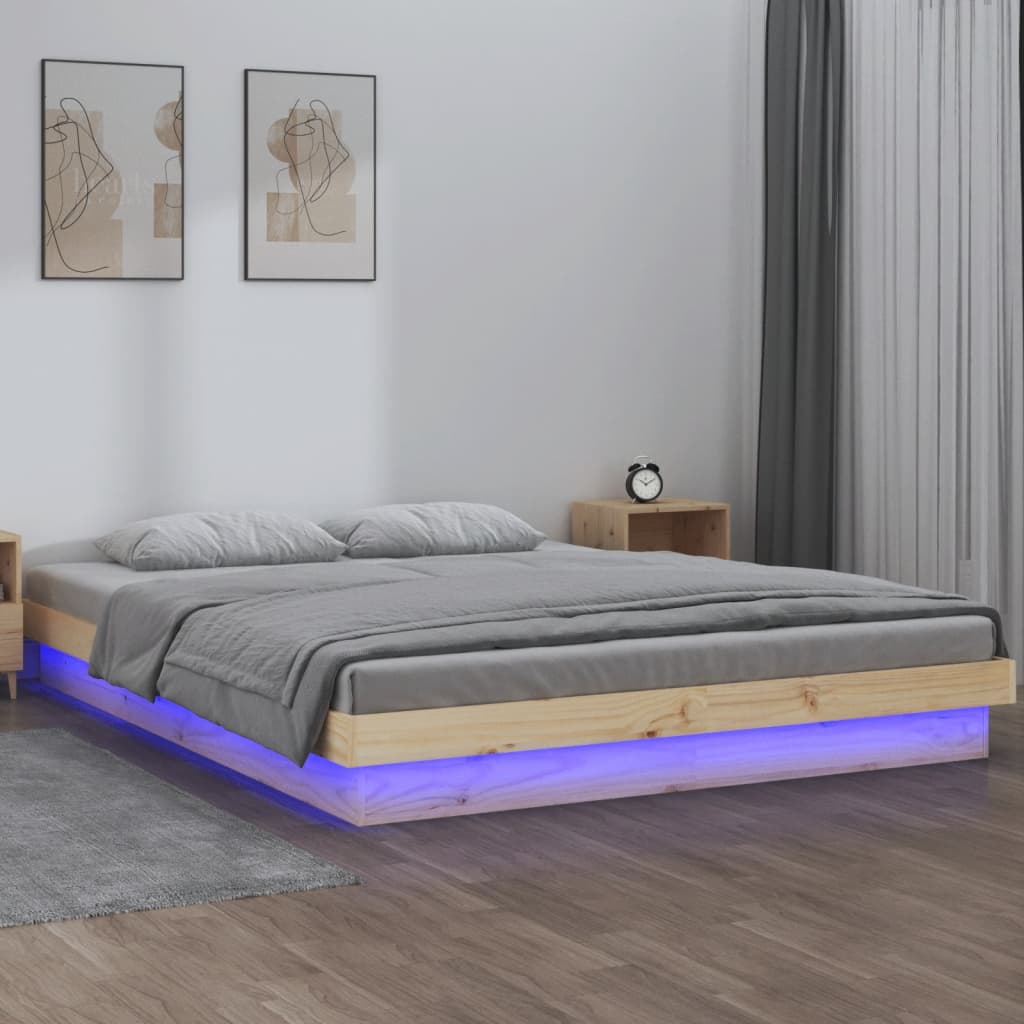 vidaXL Massivholzbett mit LEDs 140x190 cm